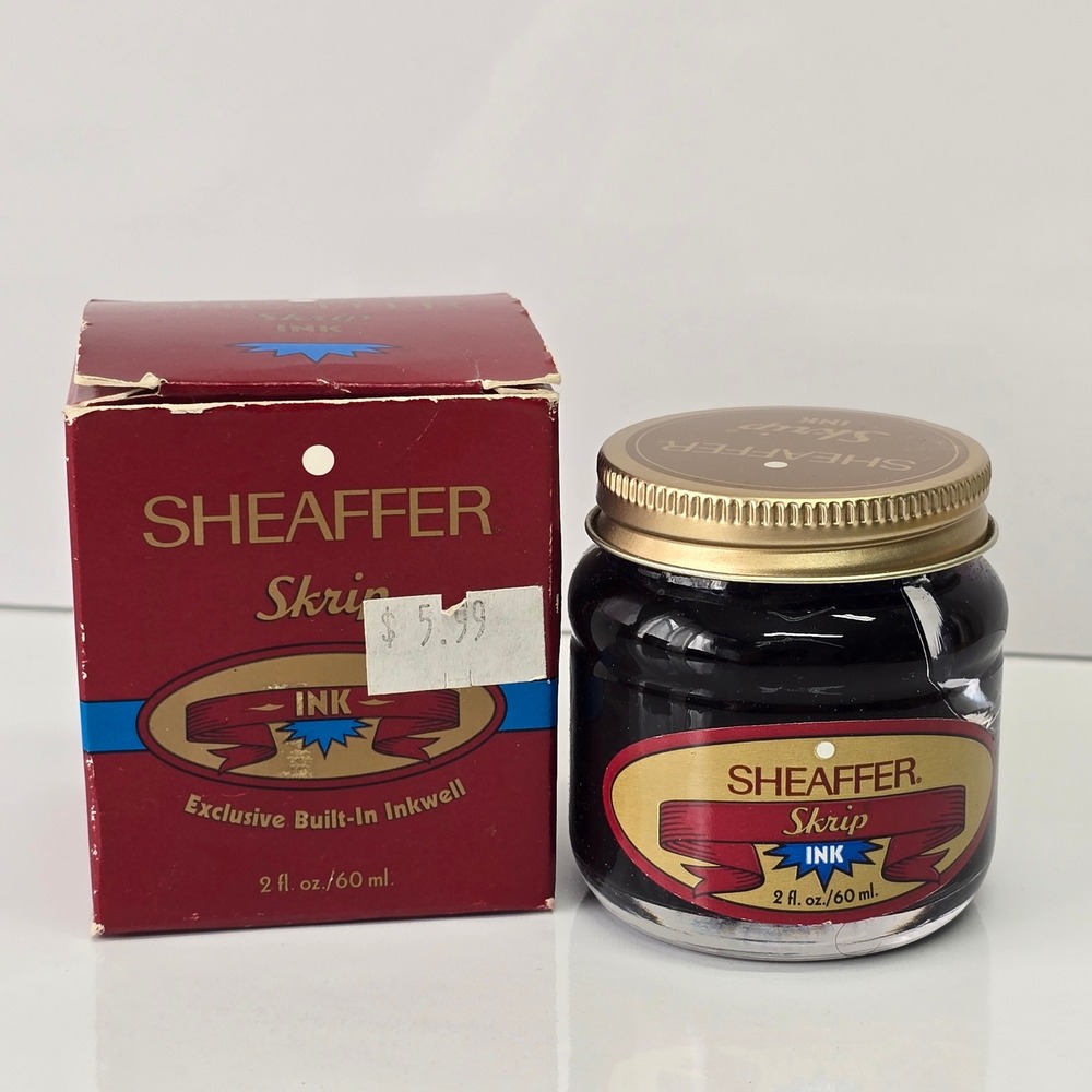 Vintage Sheaffer Skrip Fountain Pen Ink‎ Bottle 2oz Blue Built-In Inkwell